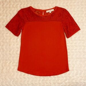 EUC- Anne Taylor- LOFT Reddish-Orange Short Sleeve Blouse